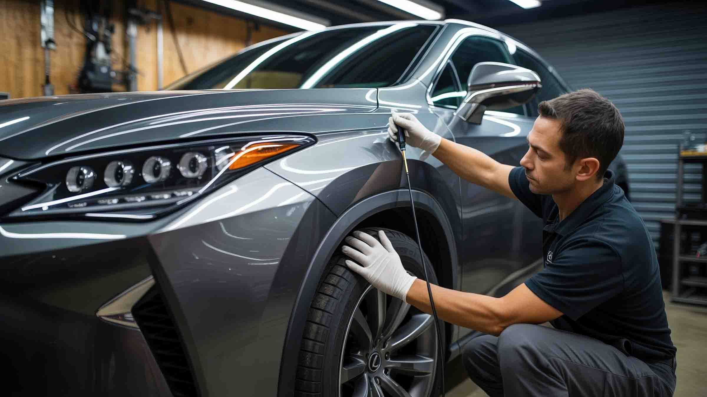 i-car certified technician performing fender repair on vehicle - hi tech auto collision & repair