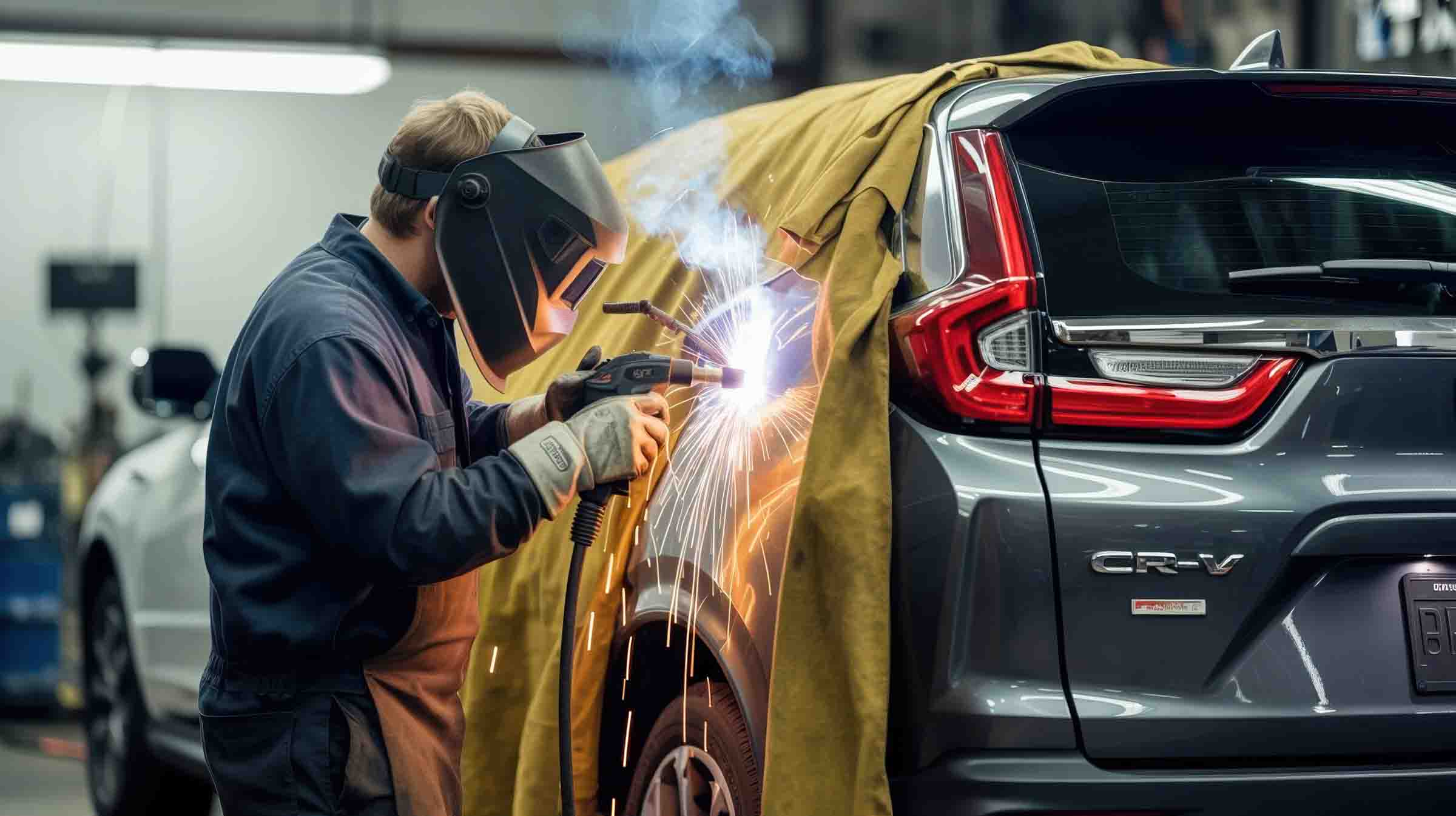 I-CAR certified technician welding rear quarter of honda cr-v - hi tech auto collision & repair